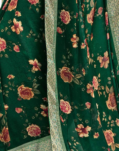 Dark Green Floral Printed Saree | Sudathi