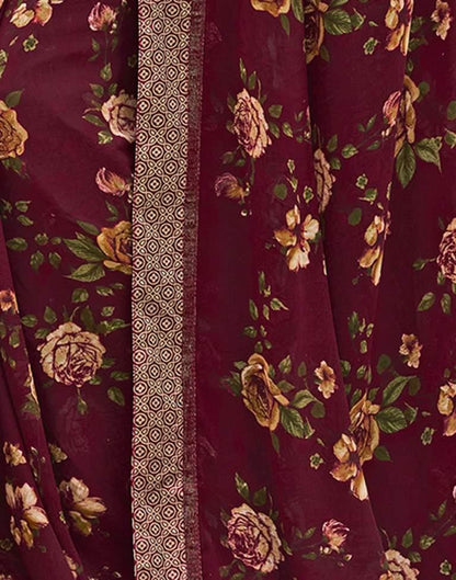 Maroon Floral Printed Saree | Sudathi