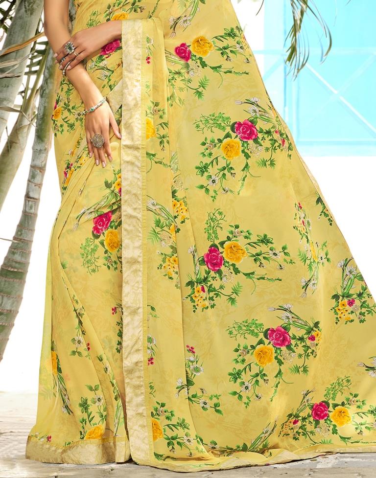Light Yellow Floral Printed Saree | Sudathi