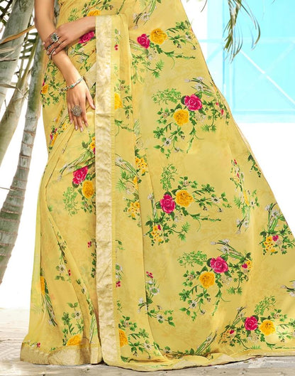 Light Yellow Floral Printed Saree | Sudathi