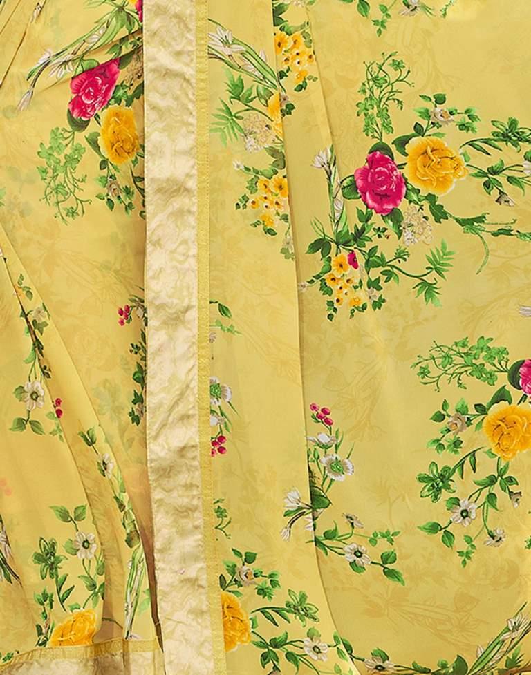 Light Yellow Floral Printed Saree | Sudathi