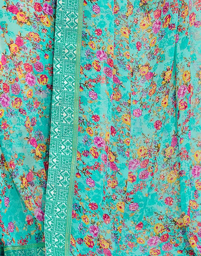 Aqua Blue Floral Printed Saree | Sudathi