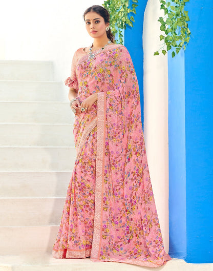 Light Pink Floral Printed Saree | Sudathi