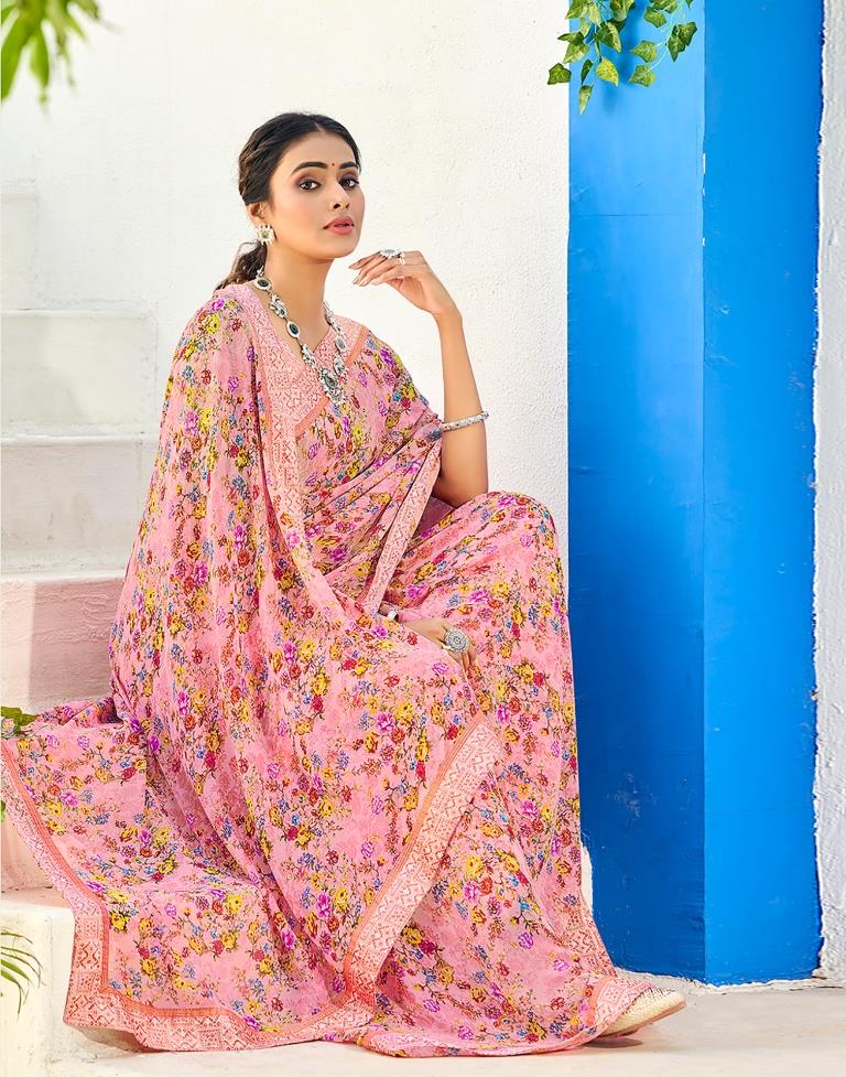 Light Pink Floral Printed Saree | Sudathi