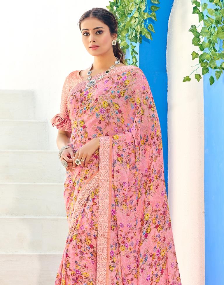 Light Pink Floral Printed Saree | Sudathi