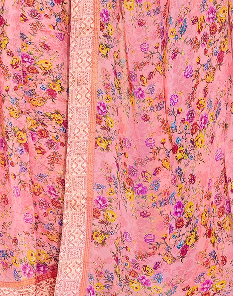 Light Pink Floral Printed Saree | Sudathi