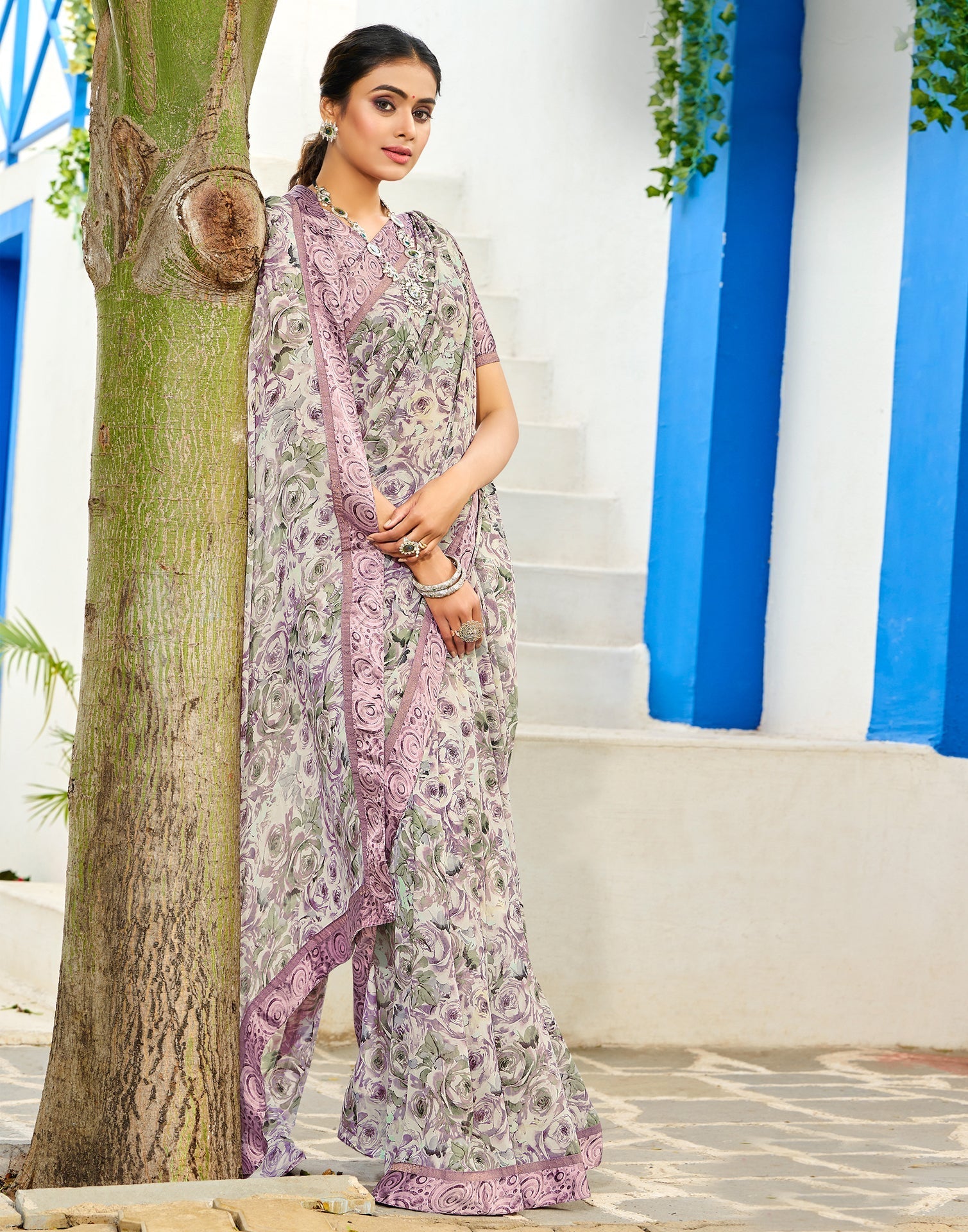 Light Purple Floral Printed Saree | Sudathi