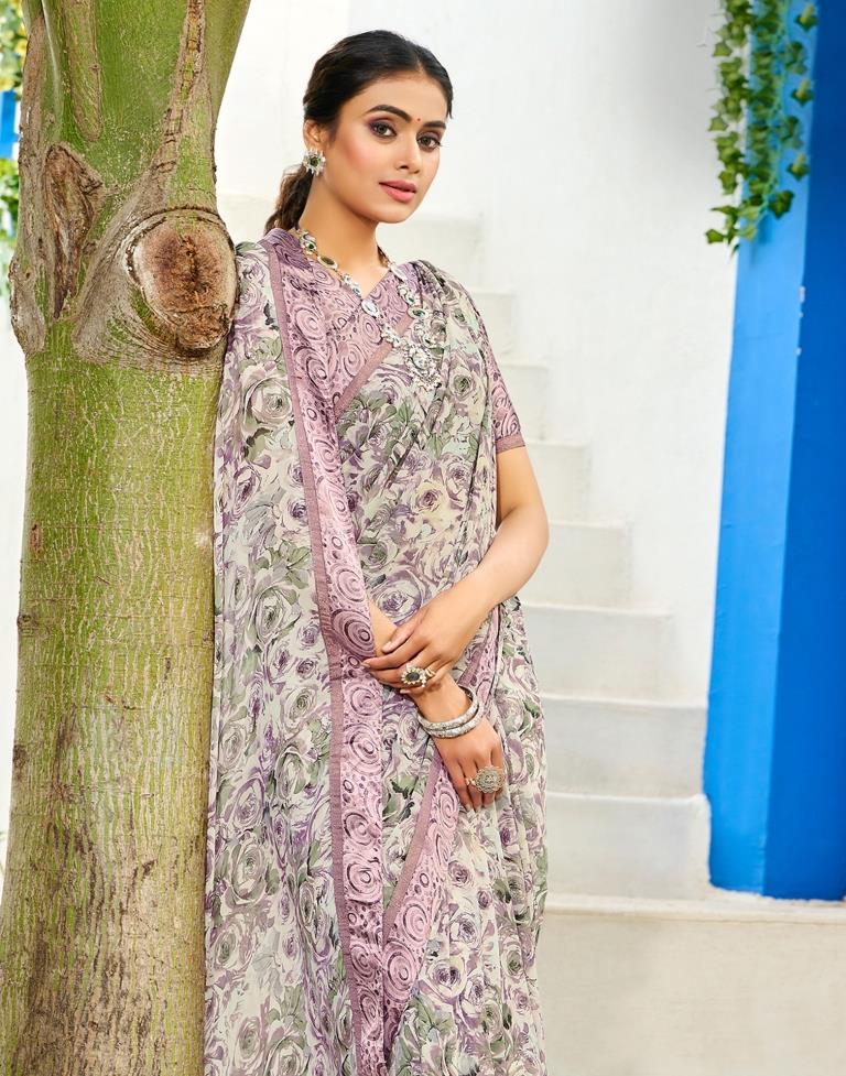 Light Purple Floral Printed Saree | Sudathi