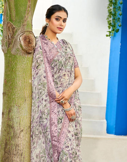 Light Purple Floral Printed Saree | Sudathi