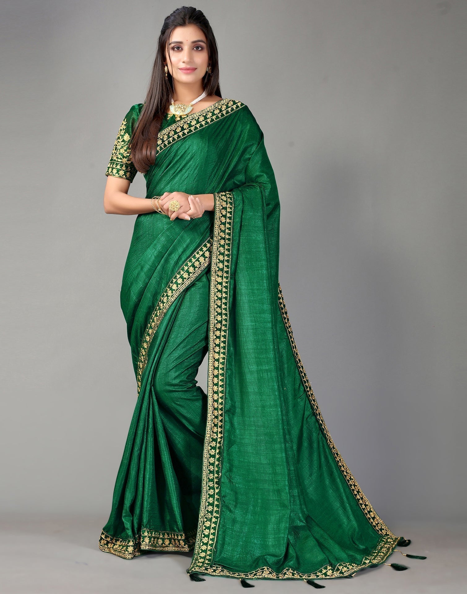 Bottle Green Silk Saree | Sudathi