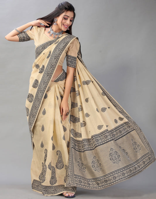 Beige Cotton Saree | Sudathi