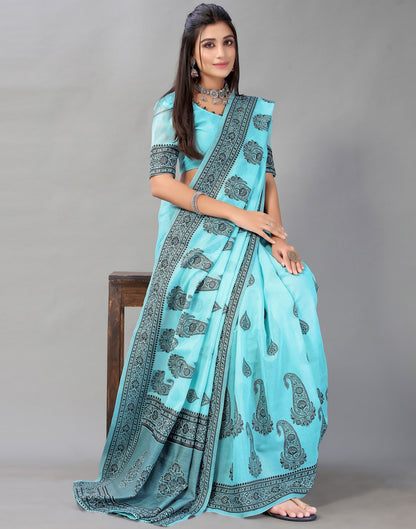 Sky Blue Cotton Saree | Sudathi
