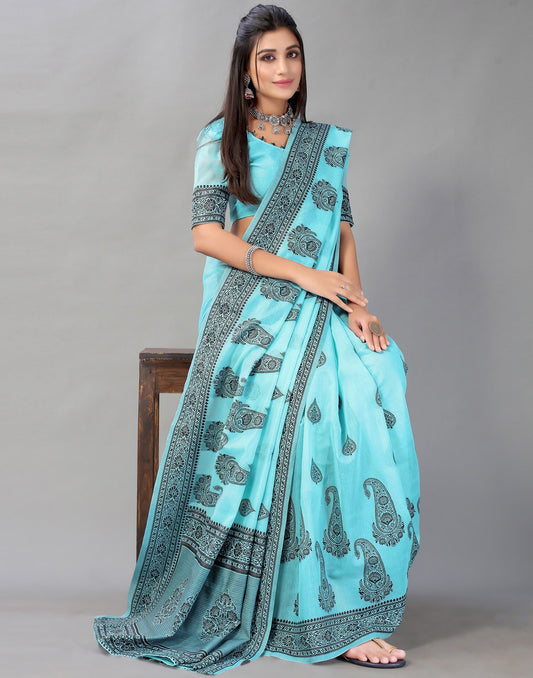 Sky Blue Cotton Saree | Sudathi