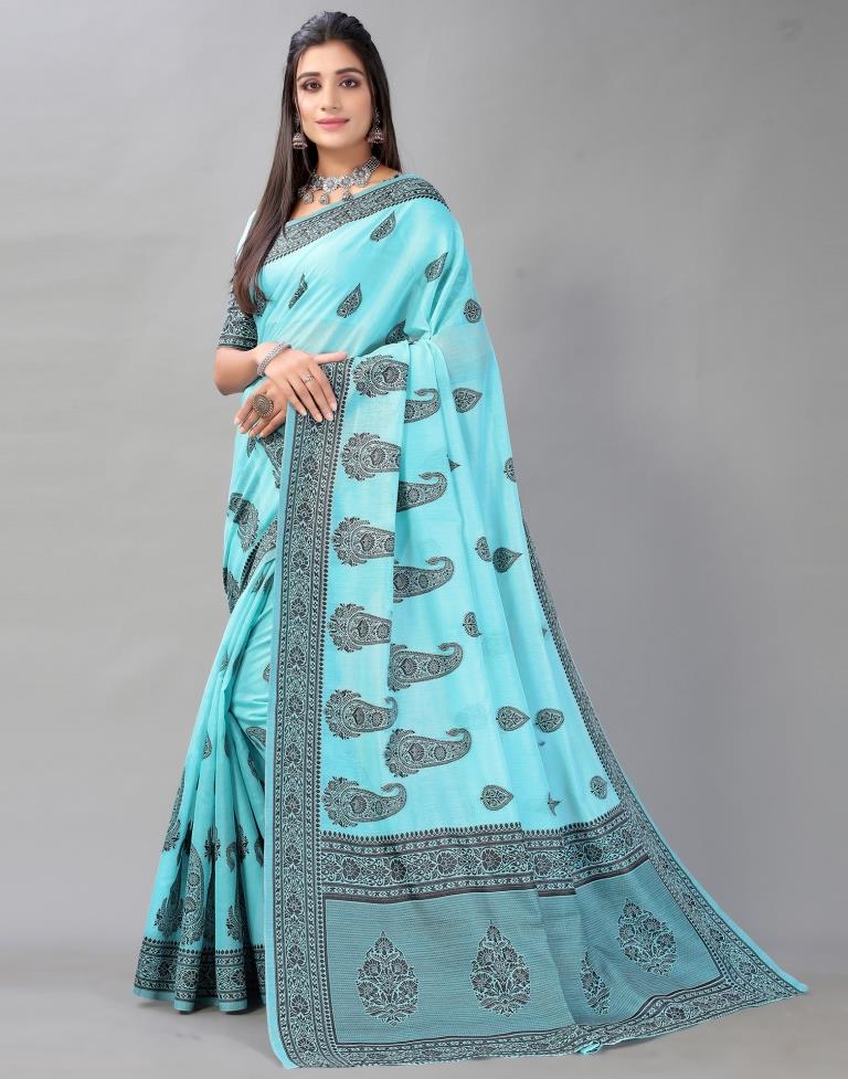 Sky Blue Cotton Saree | Sudathi