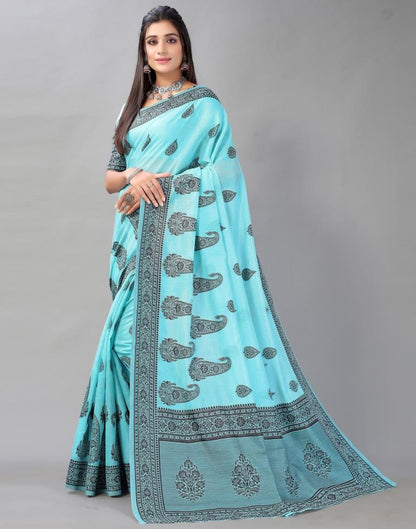 Sky Blue Cotton Saree | Sudathi