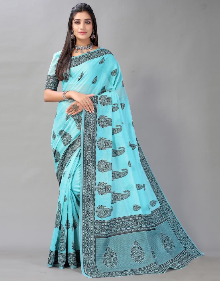 Sky Blue Cotton Saree | Sudathi