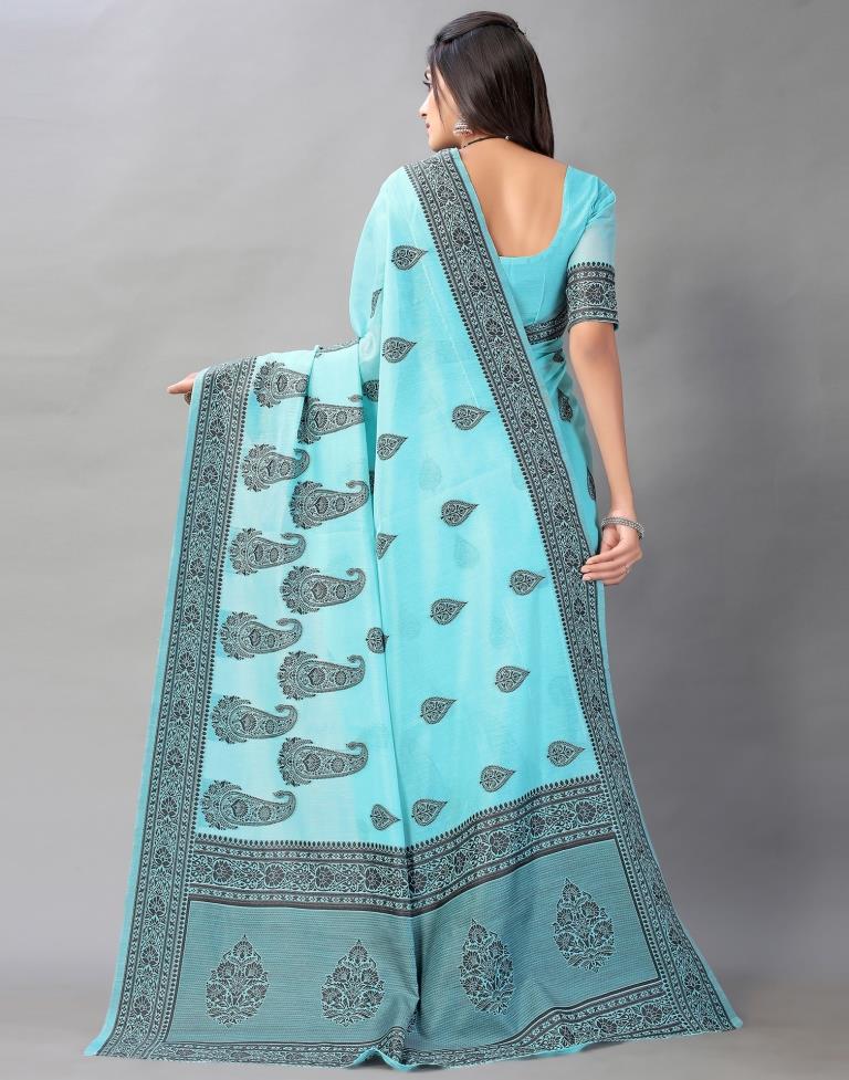 Sky Blue Cotton Saree | Sudathi