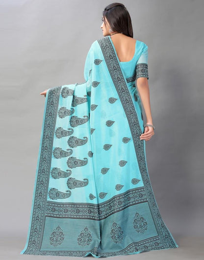 Sky Blue Cotton Saree | Sudathi