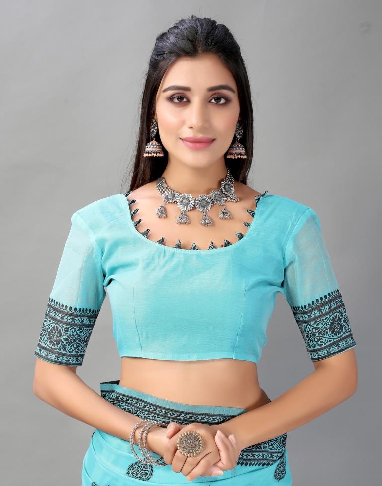 Sky Blue Cotton Saree | Sudathi