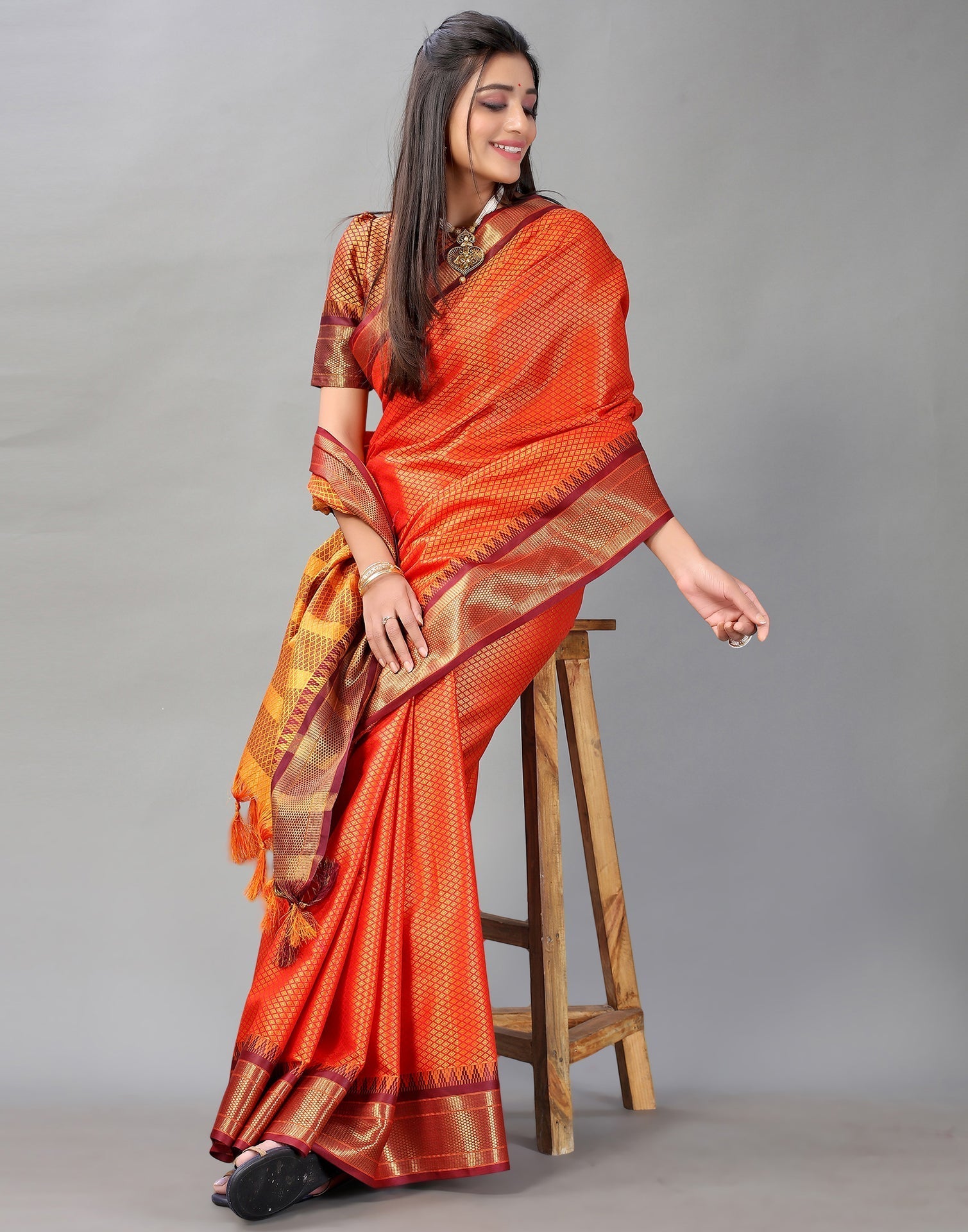 Orange Woven Silk Saree | Sudathi