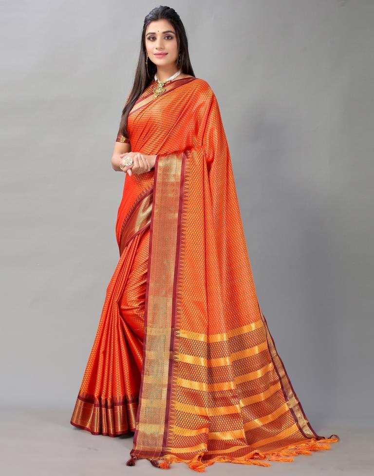 Orange Woven Silk Saree | Sudathi