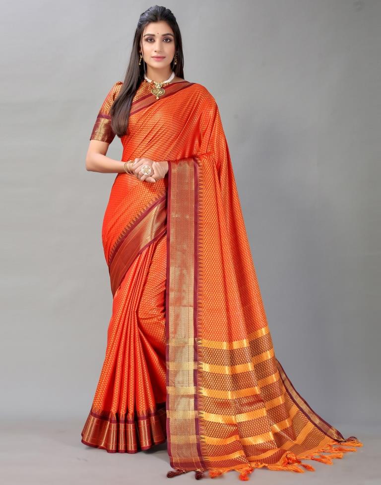 Orange Woven Silk Saree | Sudathi