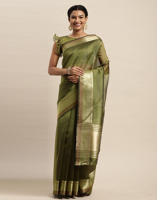 Olive Green Organza Saree | Sudathi