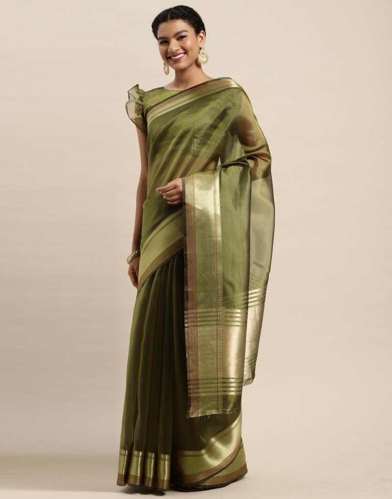Olive Green Organza Saree | Sudathi
