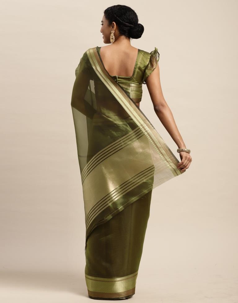 Olive Green Organza Saree | Sudathi