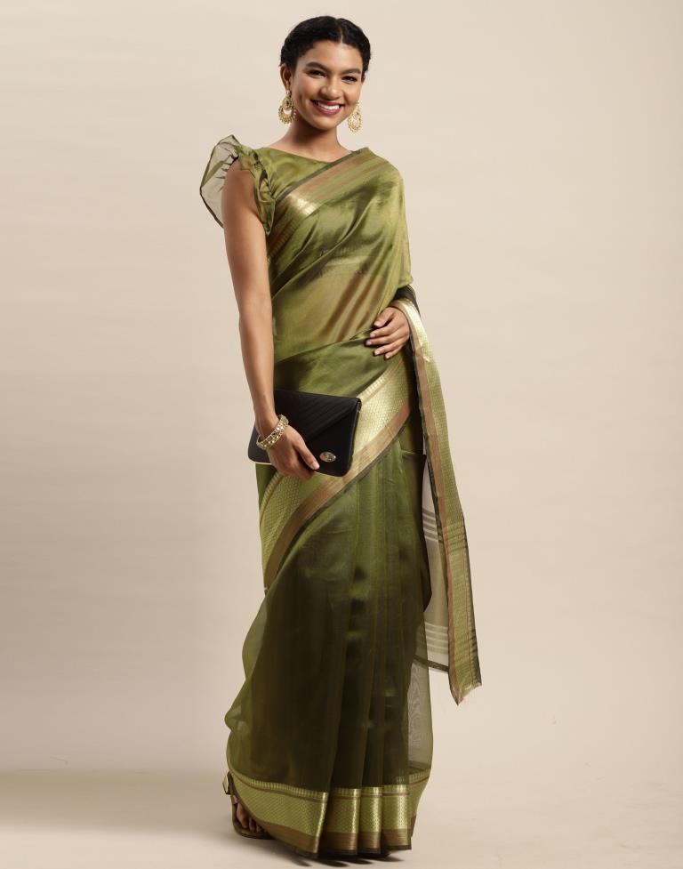Olive Green Organza Saree | Sudathi
