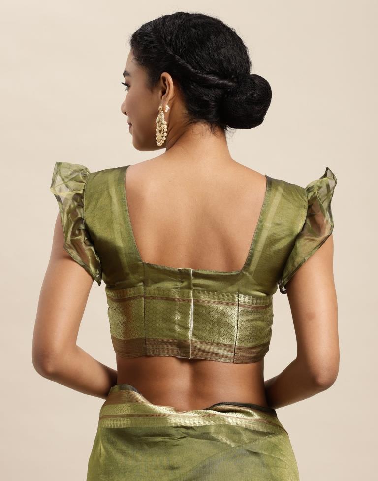Olive Green Organza Saree | Sudathi