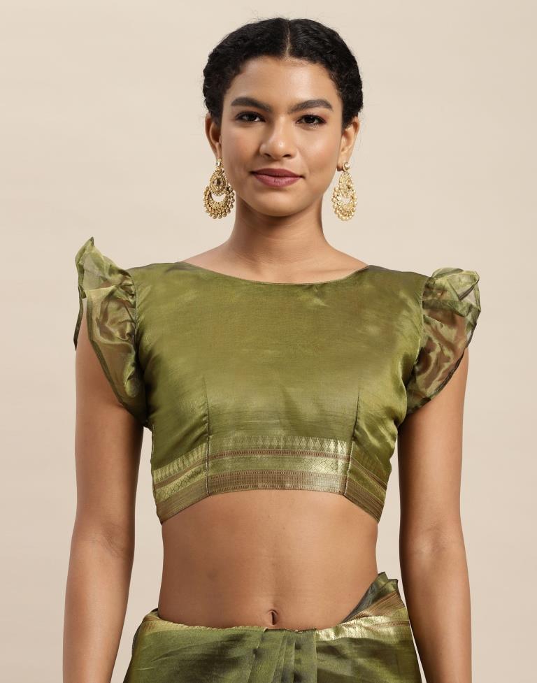 Olive Green Organza Saree | Sudathi