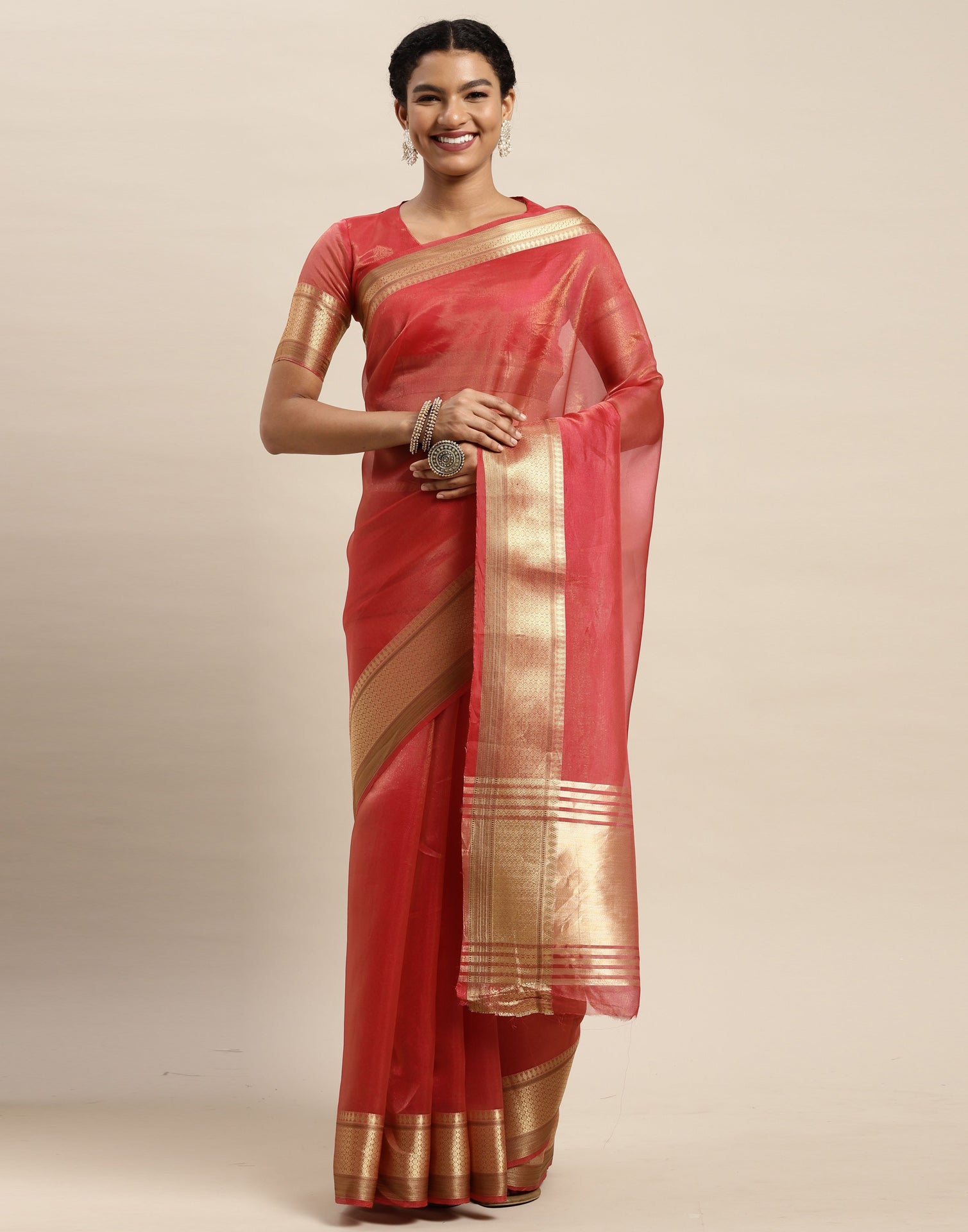 Tomato Red Organza Saree | Sudathi