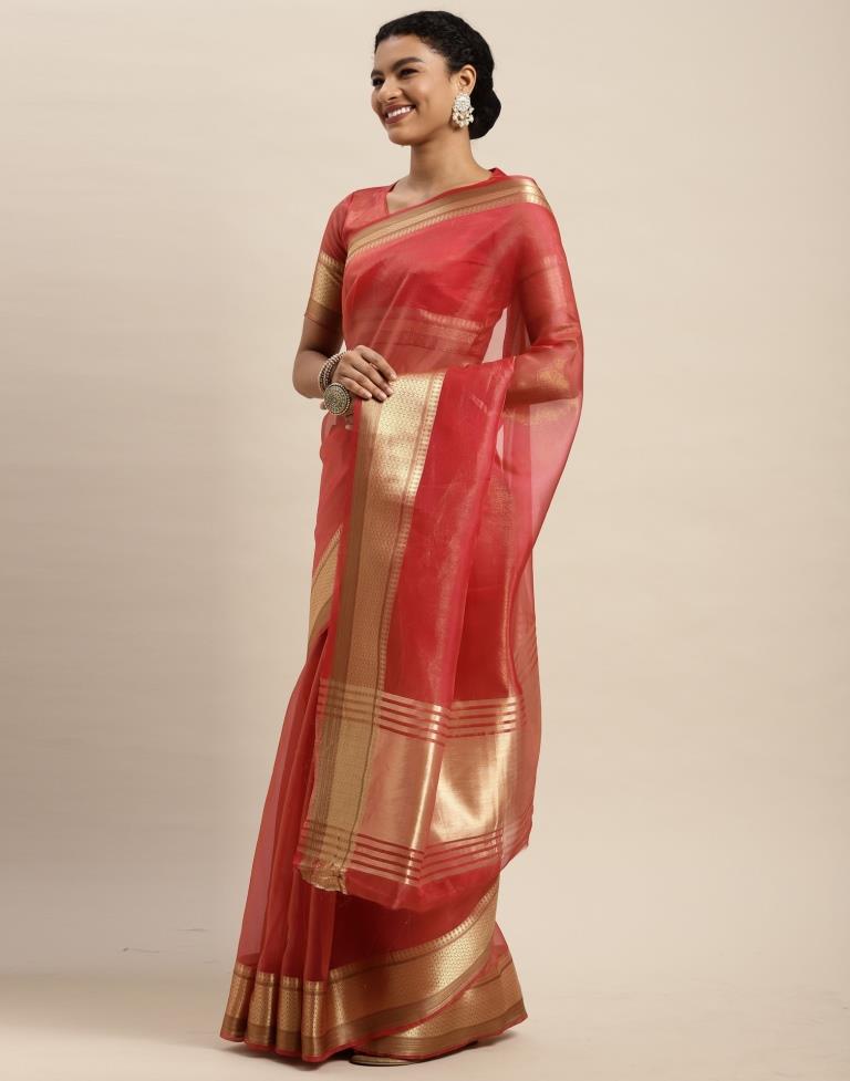 Tomato Red Organza Saree | Sudathi