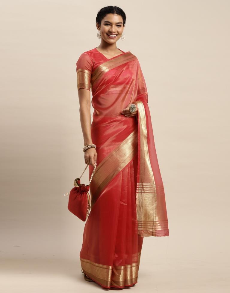 Tomato Red Organza Saree | Sudathi