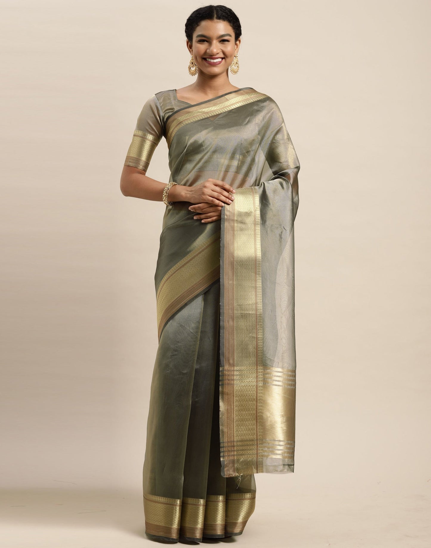 Steel Grey Organza Saree | Sudathi