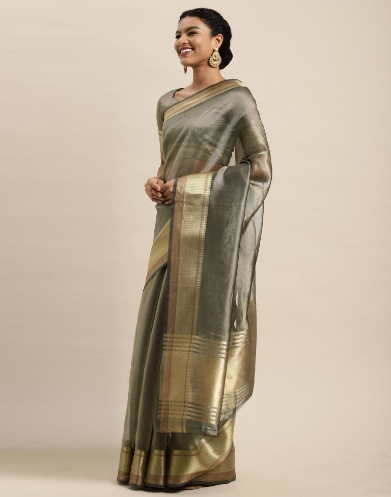 Steel Grey Organza Saree | Sudathi