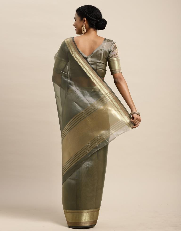 Steel Grey Organza Saree | Sudathi