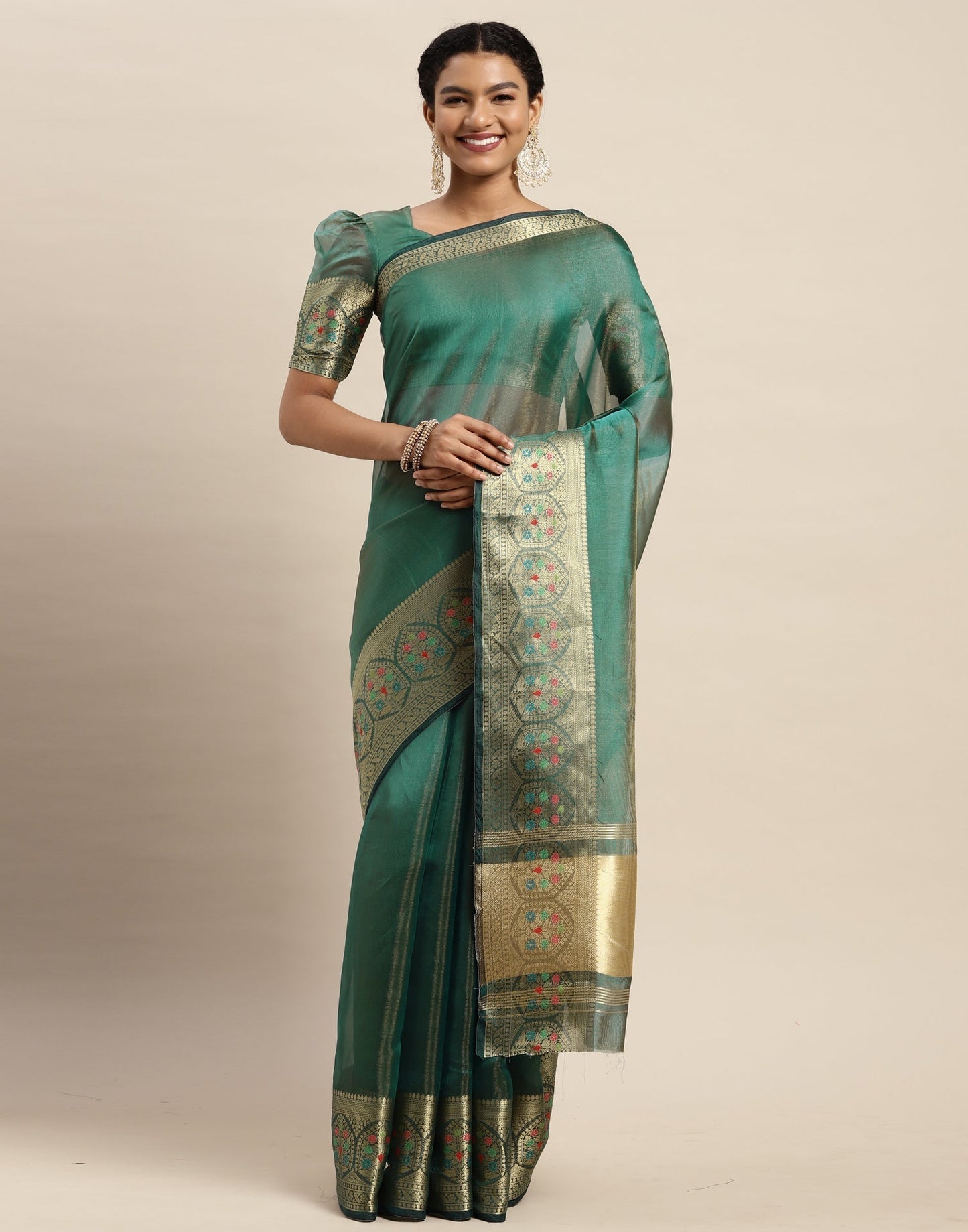 Peacock Green Organza Saree | Sudathi