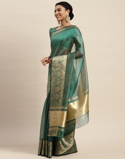 Peacock Green Organza Saree | Sudathi