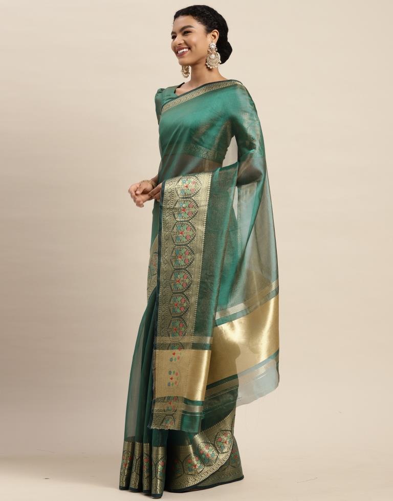 Peacock Green Organza Saree | Sudathi