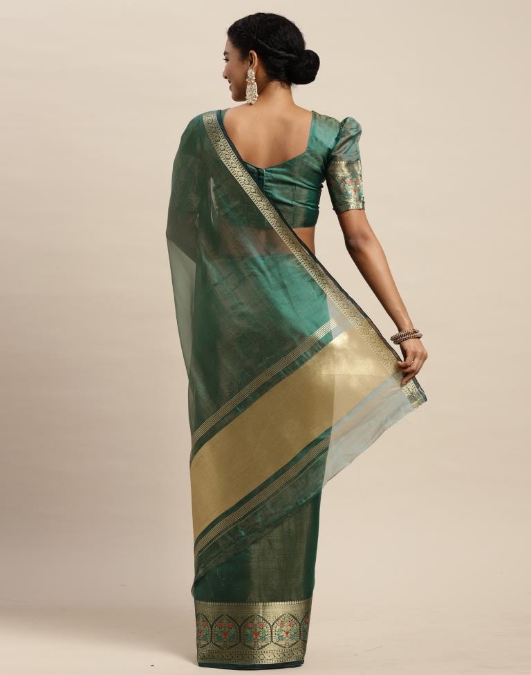 Peacock Green Organza Saree | Sudathi