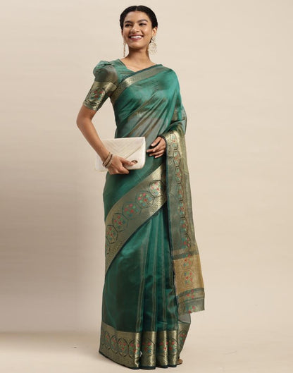 Peacock Green Organza Saree | Sudathi