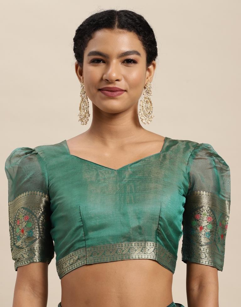 Peacock Green Organza Saree | Sudathi