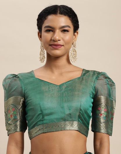 Peacock Green Organza Saree | Sudathi