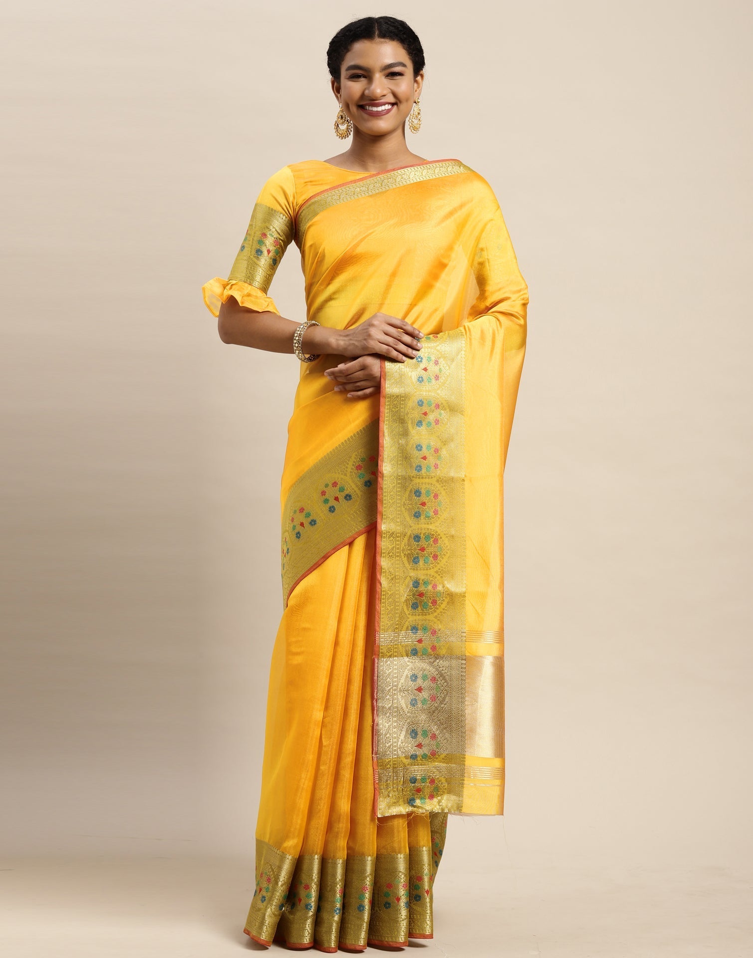 Mustard Yellow Organza Saree | Sudathi
