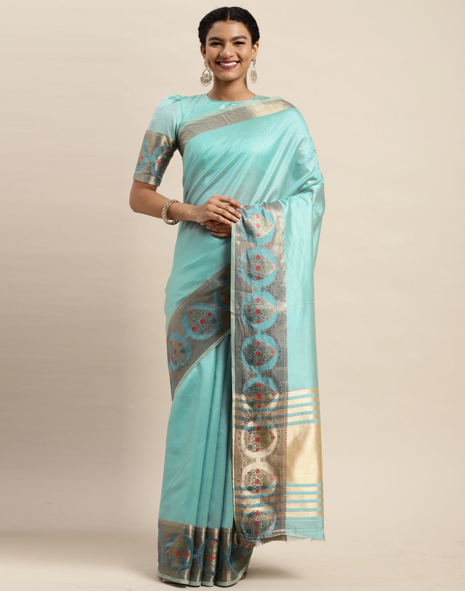 Aqua Blue Organza Saree | Sudathi