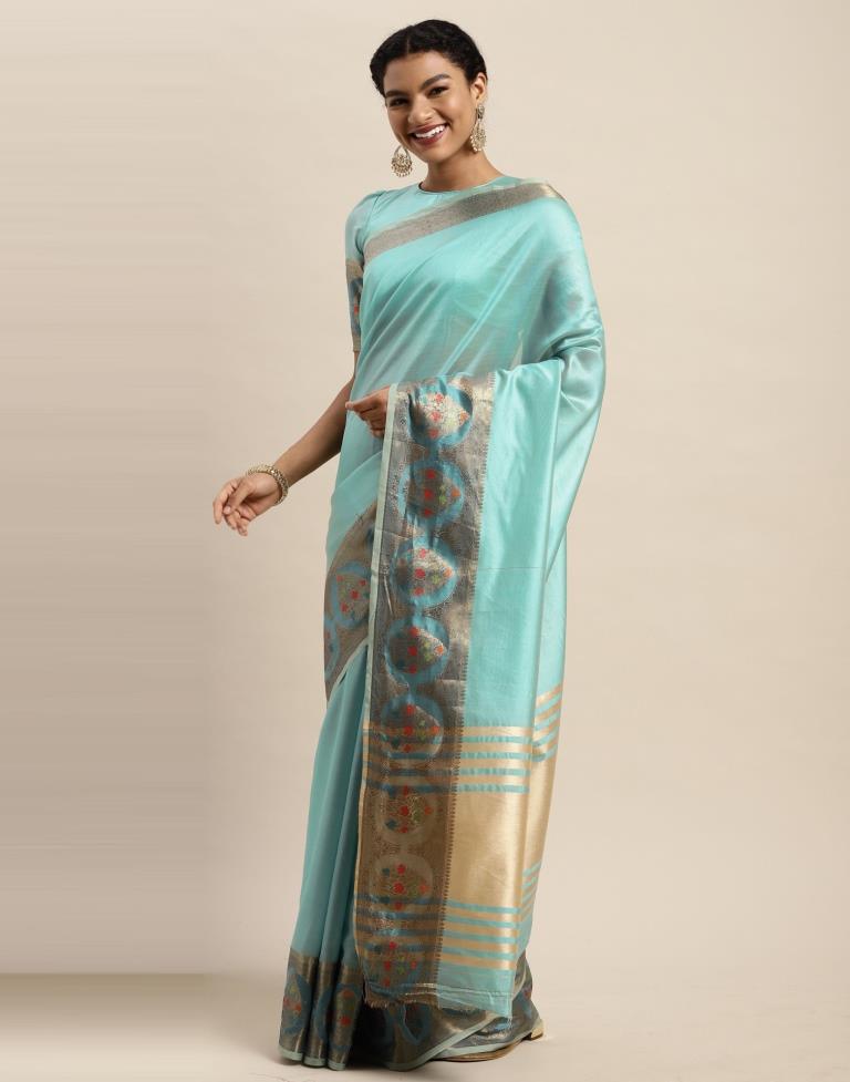 Aqua Blue Organza Saree | Sudathi