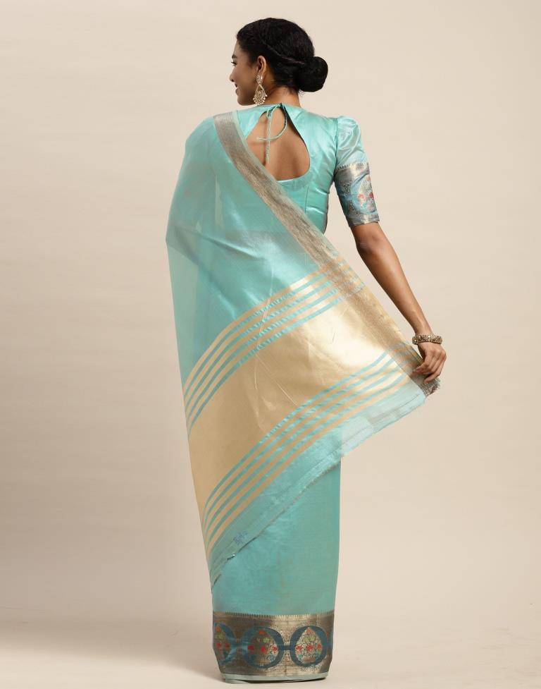 Aqua Blue Organza Saree | Sudathi