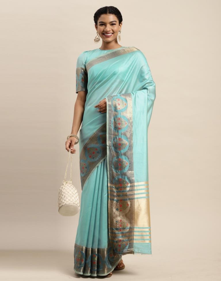 Aqua Blue Organza Saree | Sudathi